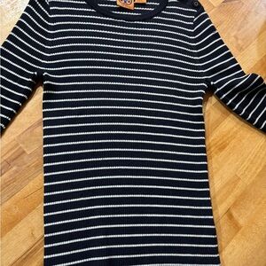 Tory Burch Navy and White Striped sweater size small